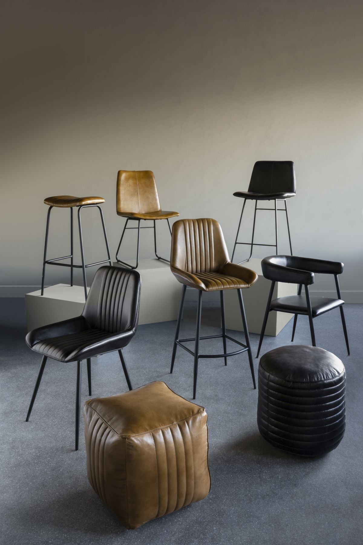 Set of 2 Robinson Leather Bar Stools in Charcoal